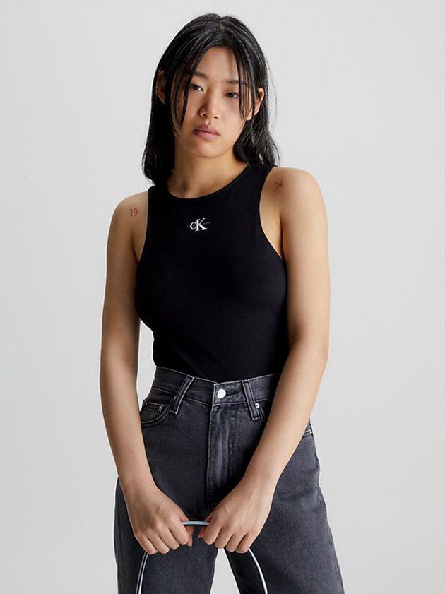 Black Calvin Klein Organic Cotton Tank Women Top | LBAO-43059