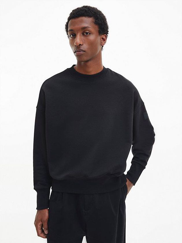 Black Calvin Klein Organic Cotton Terry Men Sweatshirt | AEZU-12586