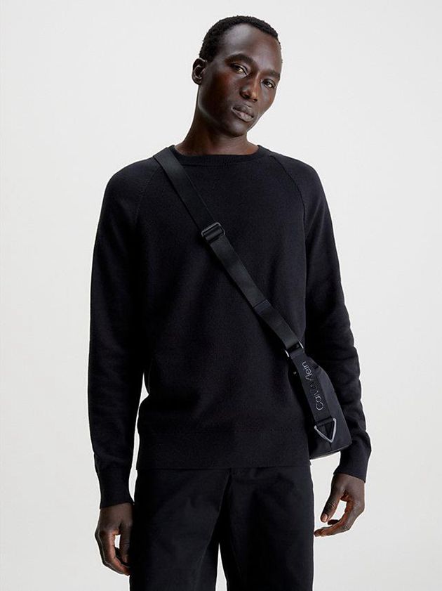 Black Calvin Klein Organic Cotton Textured Jumper Men Sweater | TQGZ-56072