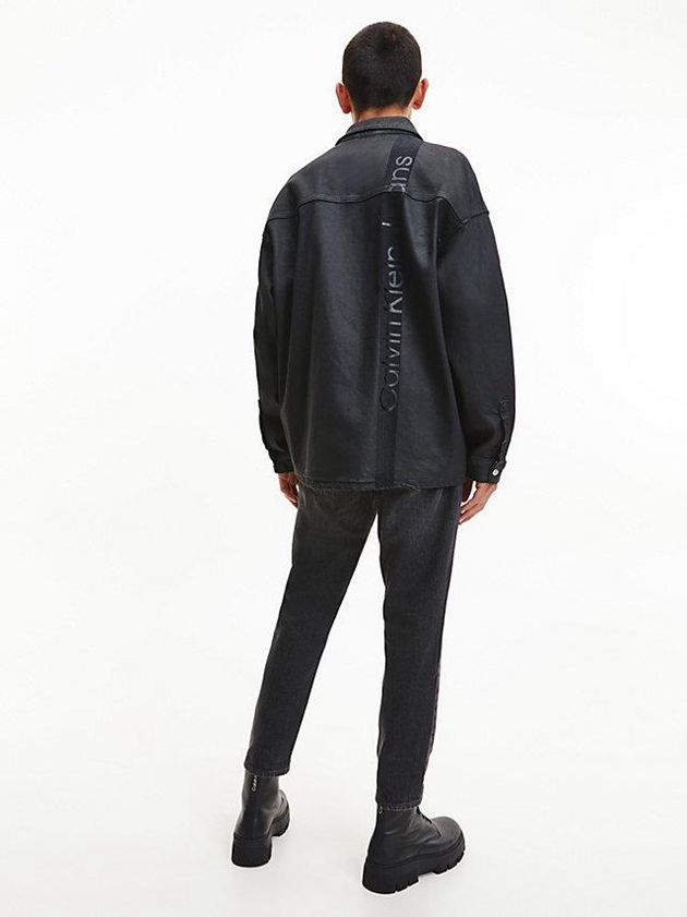 Black Calvin Klein Oversized Coated Denim Shirt Men Jacket | QHZO-68752