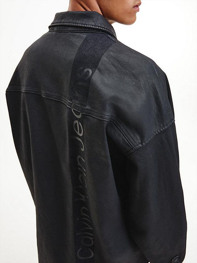Black Calvin Klein Oversized Coated Denim Shirt Men Jacket | QHZO-68752