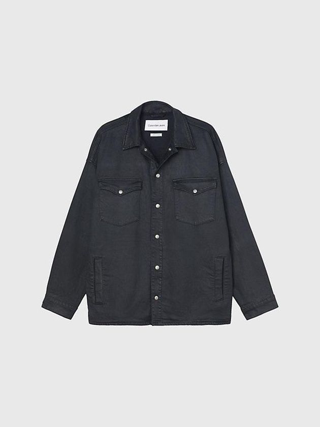 Black Calvin Klein Oversized Coated Denim Shirt Men Jacket | QHZO-68752