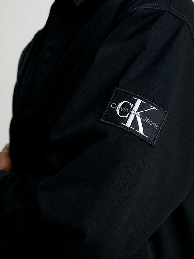 Black Calvin Klein Oversized Cotton Ripstop Shirt Men Jacket | JZFT-75491