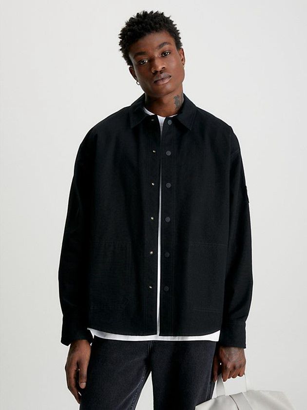 Black Calvin Klein Oversized Cotton Ripstop Shirt Men Jacket | JZFT-75491