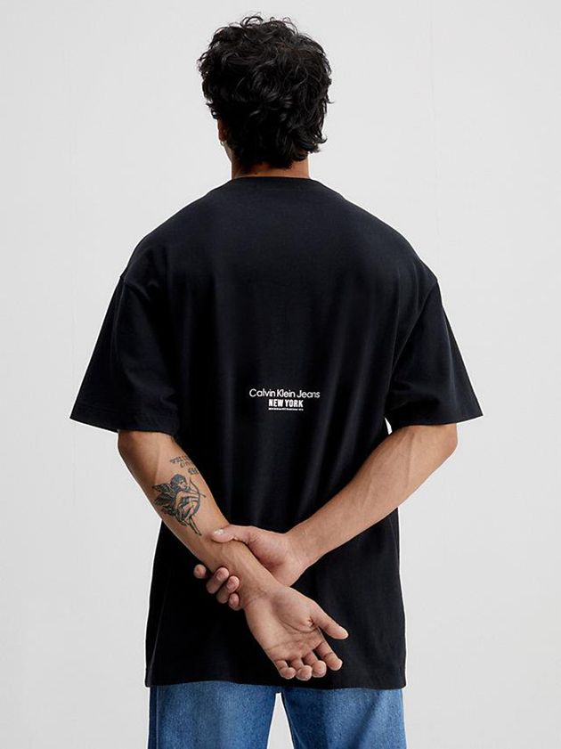 Black Calvin Klein Oversized Embroidered Men T-Shirt | NXQM-69315