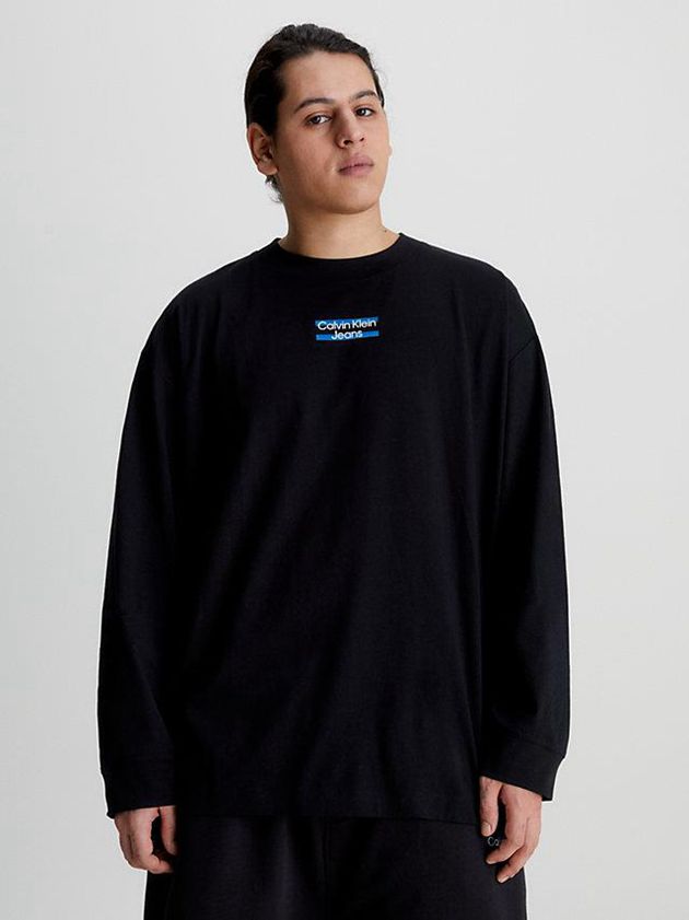Black Calvin Klein Oversized Long Sleeve Men T-Shirt | DPTE-82506
