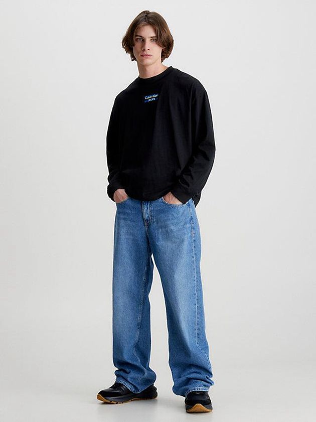 Black Calvin Klein Oversized Long Sleeve Men T-Shirt | DPTE-82506