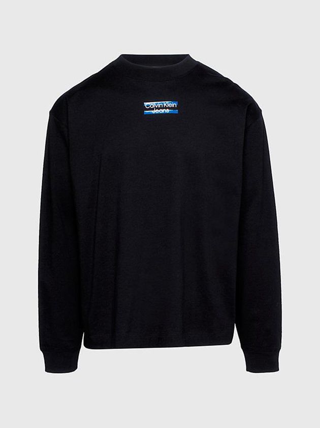 Black Calvin Klein Oversized Long Sleeve Men T-Shirt | DPTE-82506