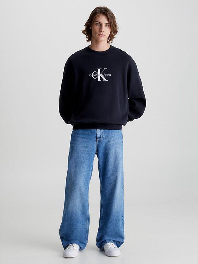 Black Calvin Klein Oversized Monogram Men Sweatshirt | CXNP-65092
