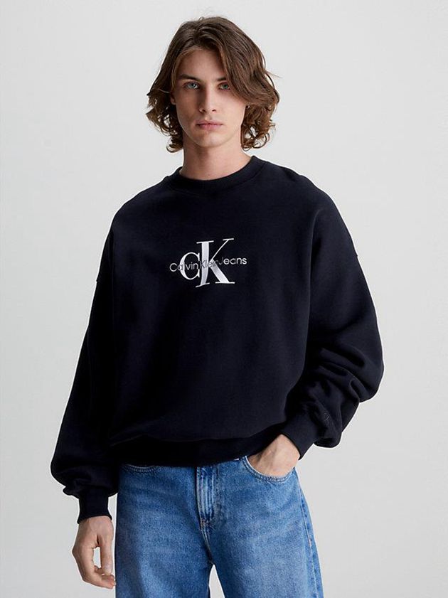Black Calvin Klein Oversized Monogram Men Sweatshirt | CXNP-65092