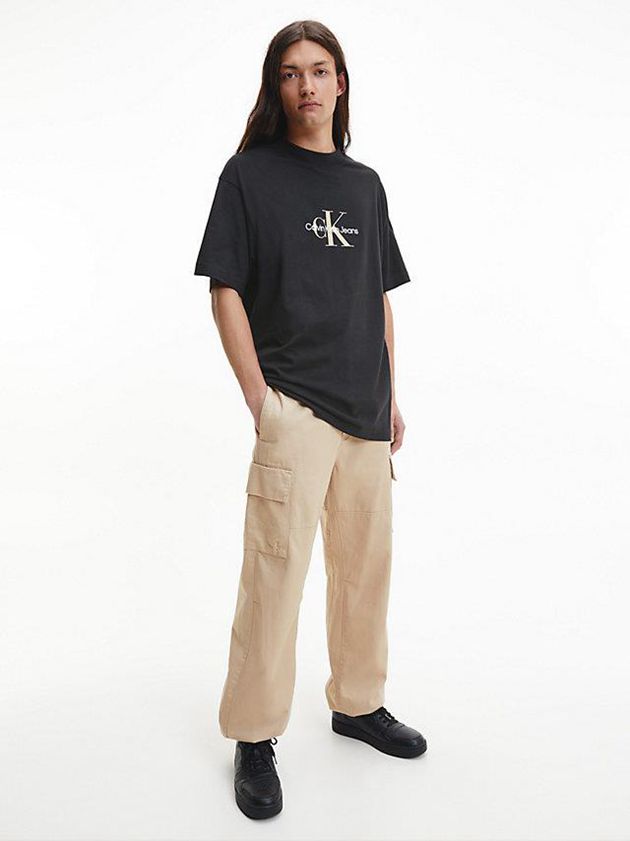 Black Calvin Klein Oversized Monogram Men T-Shirt | BIOG-32094