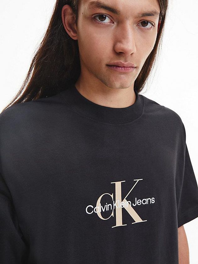 Black Calvin Klein Oversized Monogram Men T-Shirt | BIOG-32094