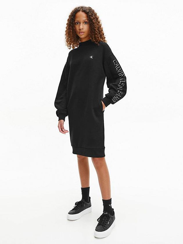 Black Calvin Klein Oversized Organic Cotton Sweatshirt Girls's Dress | CQEV-48537