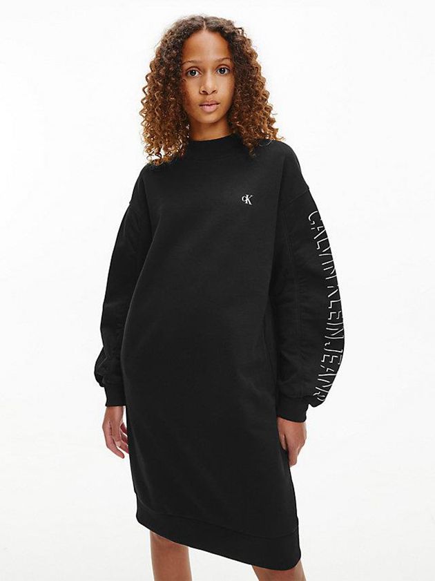 Black Calvin Klein Oversized Organic Cotton Sweatshirt Girls\'s Dress | CQEV-48537