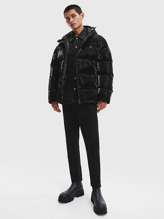 Black Calvin Klein Oversized Shiny Puffer Men Jacket | GZAP-72306