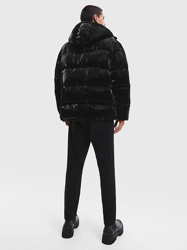 Black Calvin Klein Oversized Shiny Puffer Men Jacket | GZAP-72306