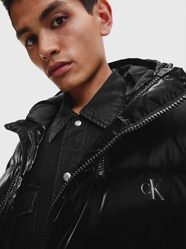Black Calvin Klein Oversized Shiny Puffer Men Jacket | GZAP-72306