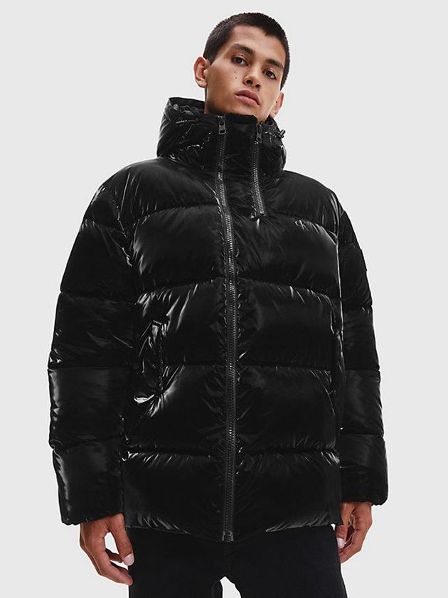 Black Calvin Klein Oversized Shiny Puffer Men Jacket | GZAP-72306