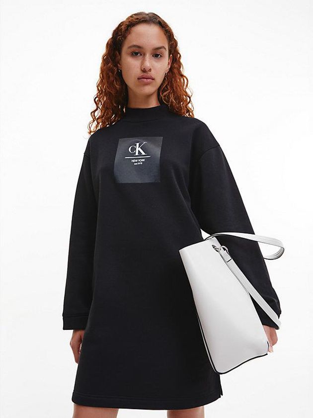 Black Calvin Klein Oversized Sweatshirt Women Dress | NEMK-83647
