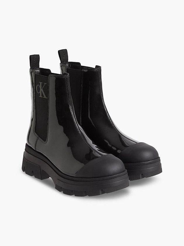 Black Calvin Klein Patent Chunky Chelsea Women Boots | XWPM-14936