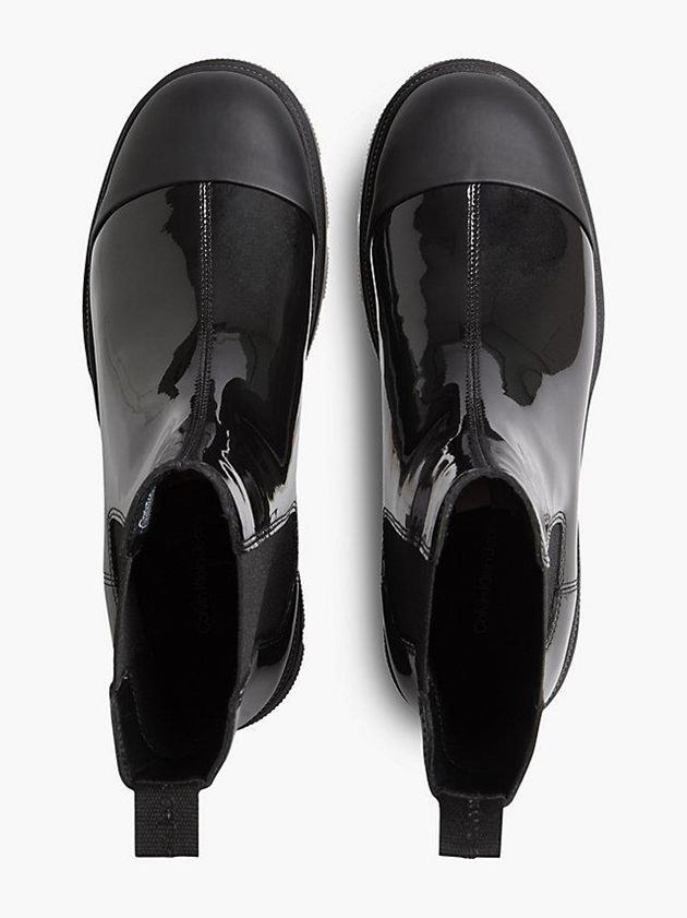 Black Calvin Klein Patent Chunky Chelsea Women Boots | XWPM-14936