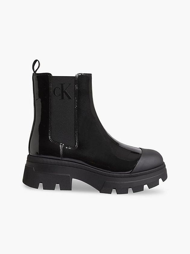 Black Calvin Klein Patent Chunky Chelsea Women Boots | XWPM-14936