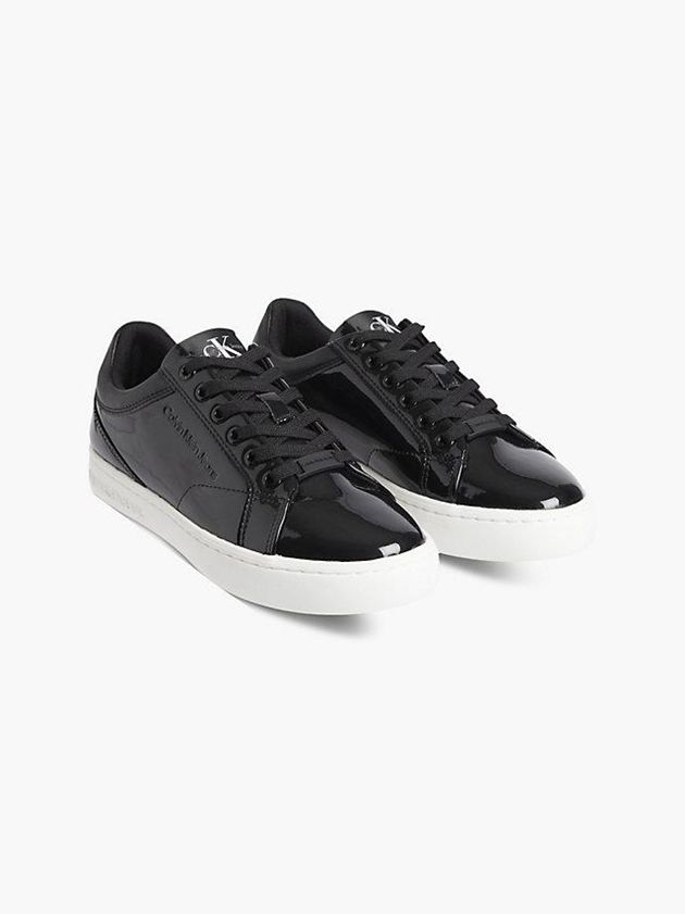 Black Calvin Klein Patent Leather Women Sneakers | KMEN-45837