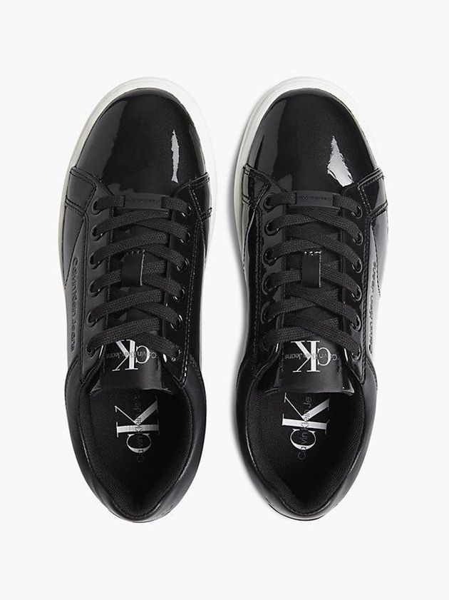 Black Calvin Klein Patent Leather Women Sneakers | KMEN-45837