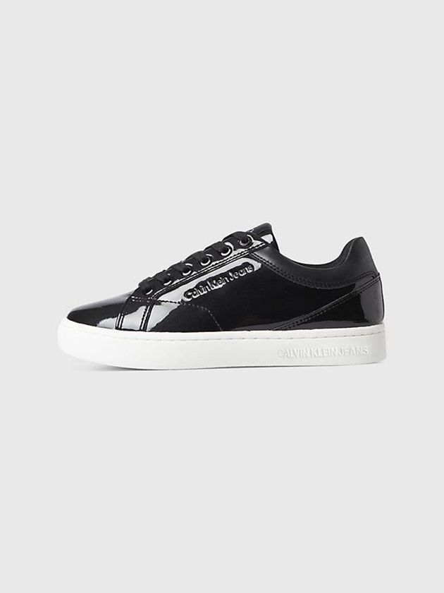 Black Calvin Klein Patent Leather Women Sneakers | KMEN-45837