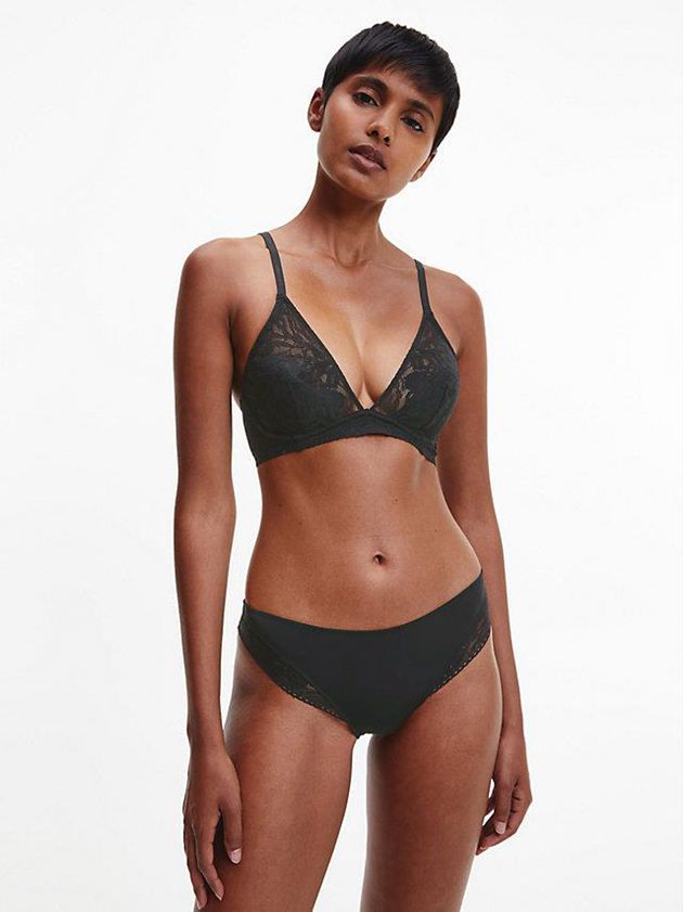 Black Calvin Klein Plunge - Ultra Soft Lace Women Bra | MRNT-01342