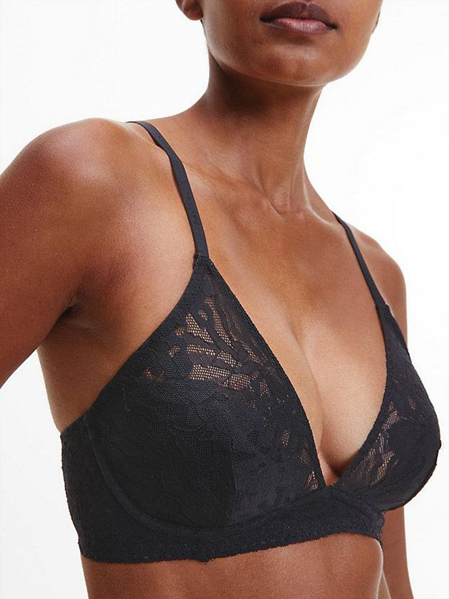 Black Calvin Klein Plunge - Ultra Soft Lace Women Bra | MRNT-01342