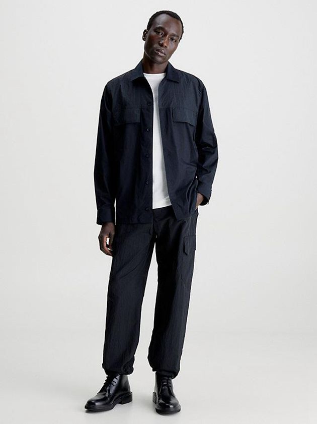Black Calvin Klein Poplin Stretch Men Shirts | YNPZ-91854