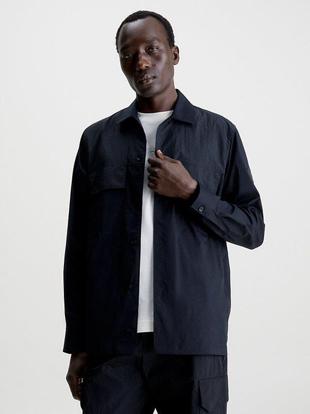 Black Calvin Klein Poplin Stretch Men Shirts | YNPZ-91854