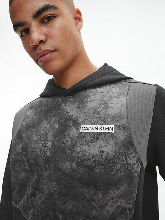 Black Calvin Klein Printed Logo Men Hoodie | GKYP-83614