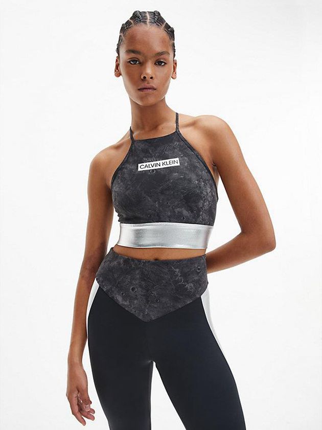 Black Calvin Klein Printed Low Support Sports Women Bra | VGRT-51923