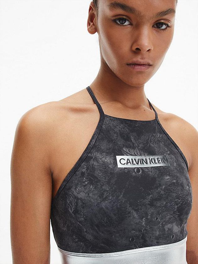 Black Calvin Klein Printed Low Support Sports Women Bra | VGRT-51923