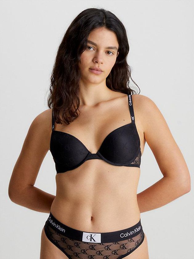 Black Calvin Klein Push Up Plunge - Ck96 Women Bra | EJSG-95136