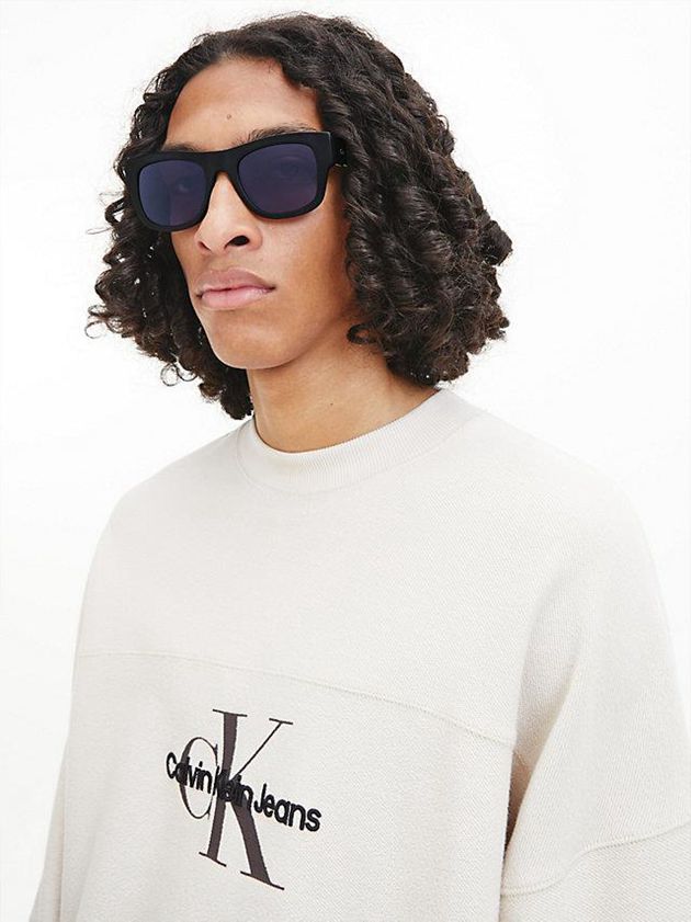 Black Calvin Klein Rectangle Men Sunglasses | KOBE-25437