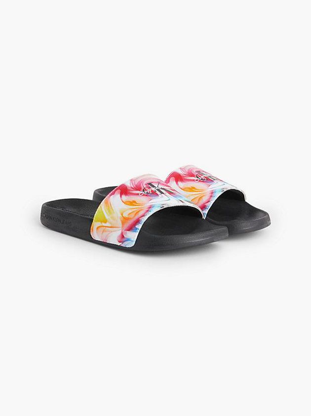 Black Calvin Klein Recycled Canvas Sliders - Pride Women Slippers | AKBD-81740