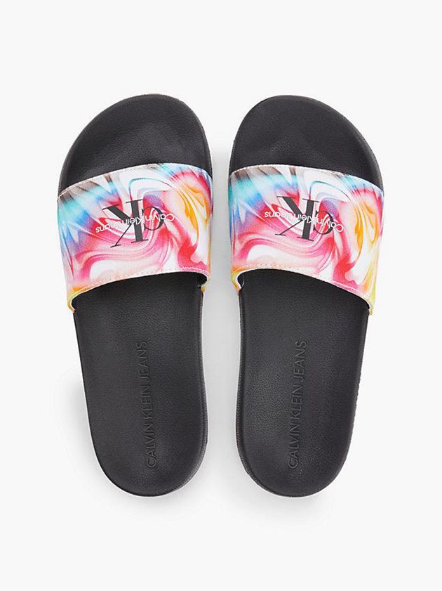 Black Calvin Klein Recycled Canvas Sliders - Pride Women Slippers | AKBD-81740