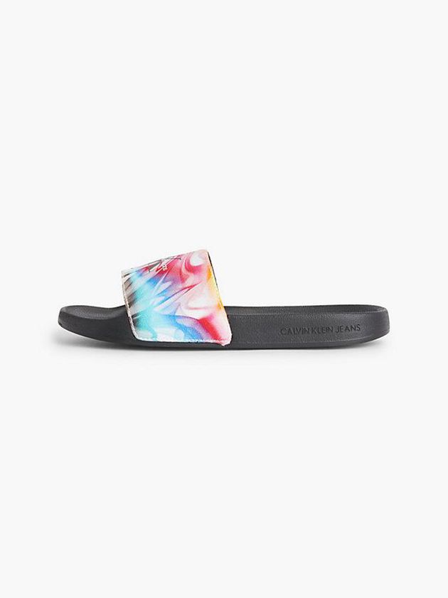 Black Calvin Klein Recycled Canvas Sliders - Pride Women Slippers | AKBD-81740