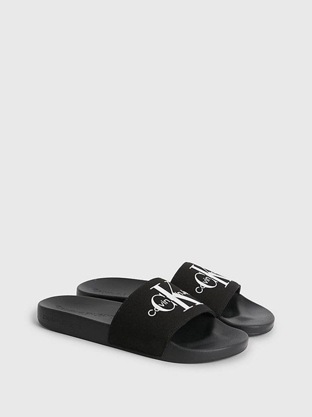 Black Calvin Klein Recycled Canvas Sliders Women Slippers | LONK-18094