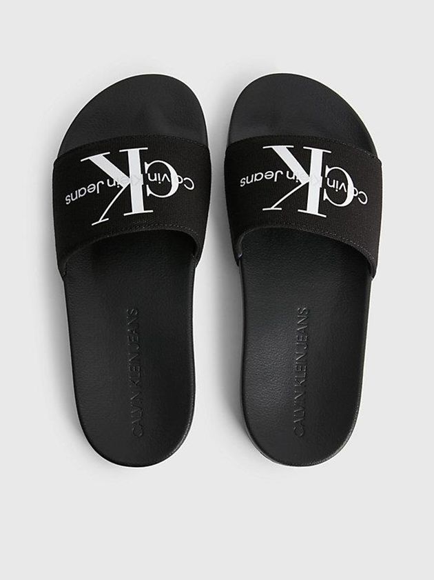 Black Calvin Klein Recycled Canvas Sliders Women Slippers | LONK-18094
