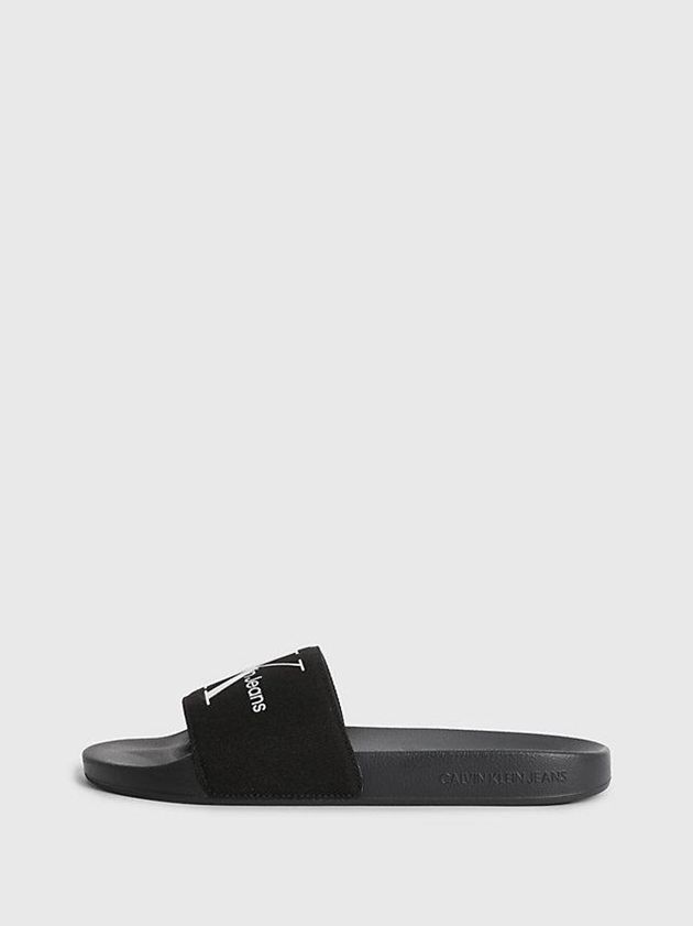 Black Calvin Klein Recycled Canvas Sliders Women Slippers | LONK-18094