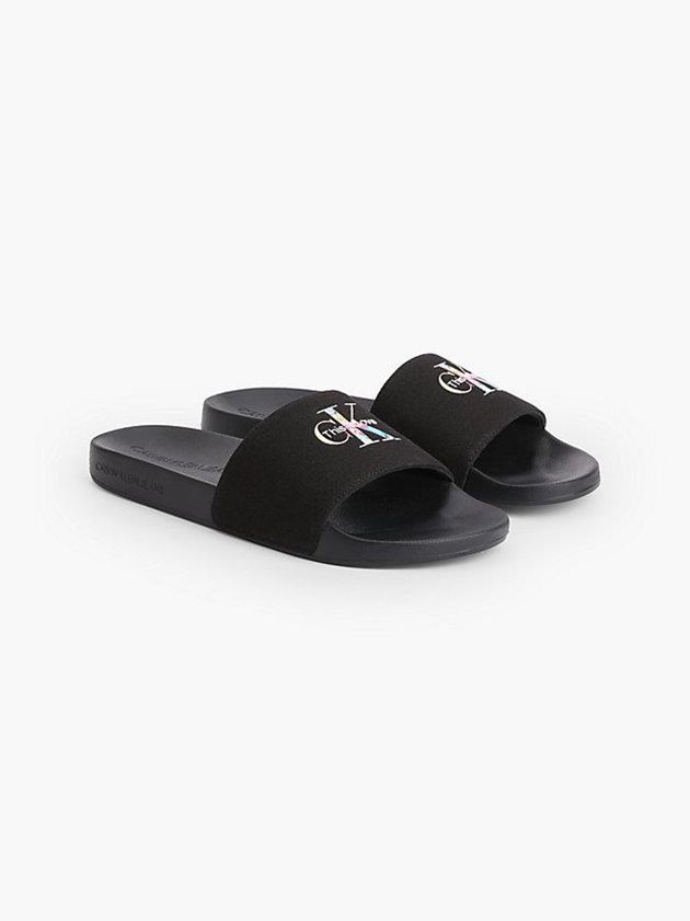 Black Calvin Klein Recycled Canvas Sliders - Pride Men Slippers | SOLG-63927