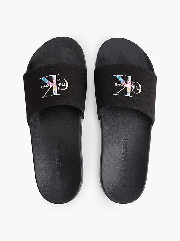 Black Calvin Klein Recycled Canvas Sliders - Pride Men Slippers | SOLG-63927