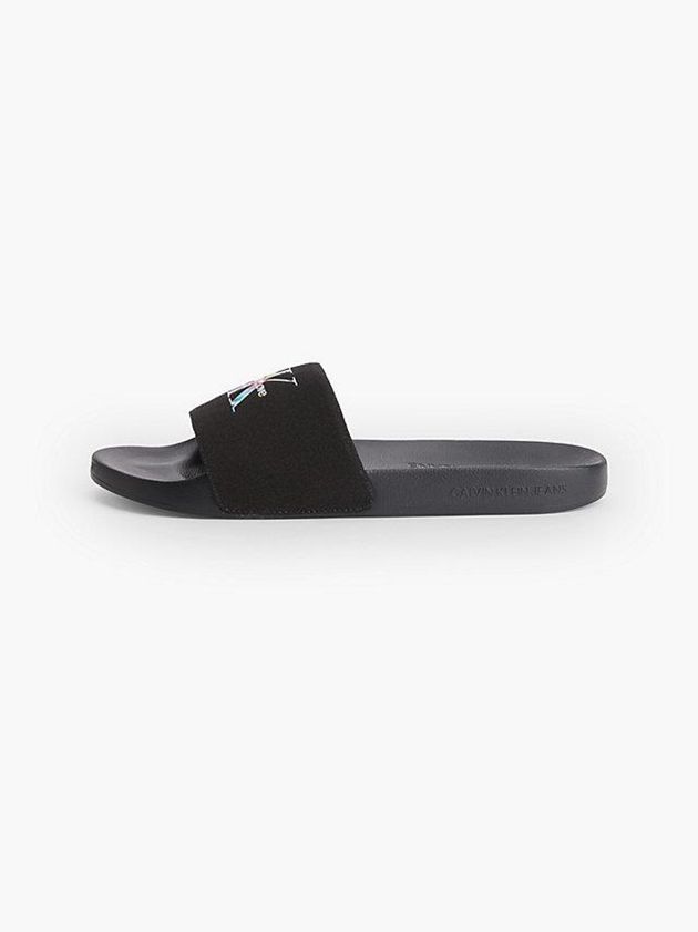 Black Calvin Klein Recycled Canvas Sliders - Pride Men Slippers | SOLG-63927