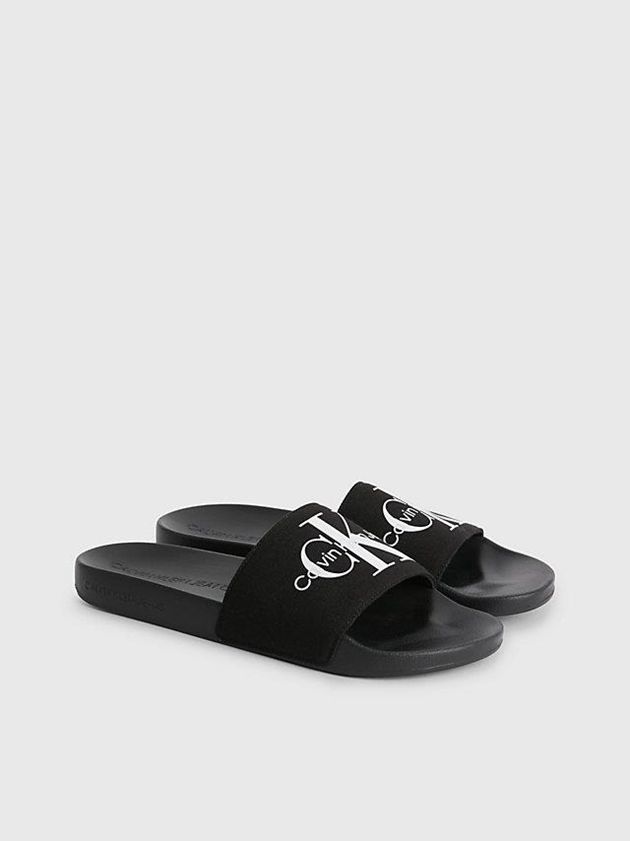 Black Calvin Klein Recycled Canvas Sliders Men Slippers | JMZG-72361