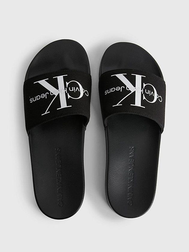 Black Calvin Klein Recycled Canvas Sliders Men Slippers | JMZG-72361