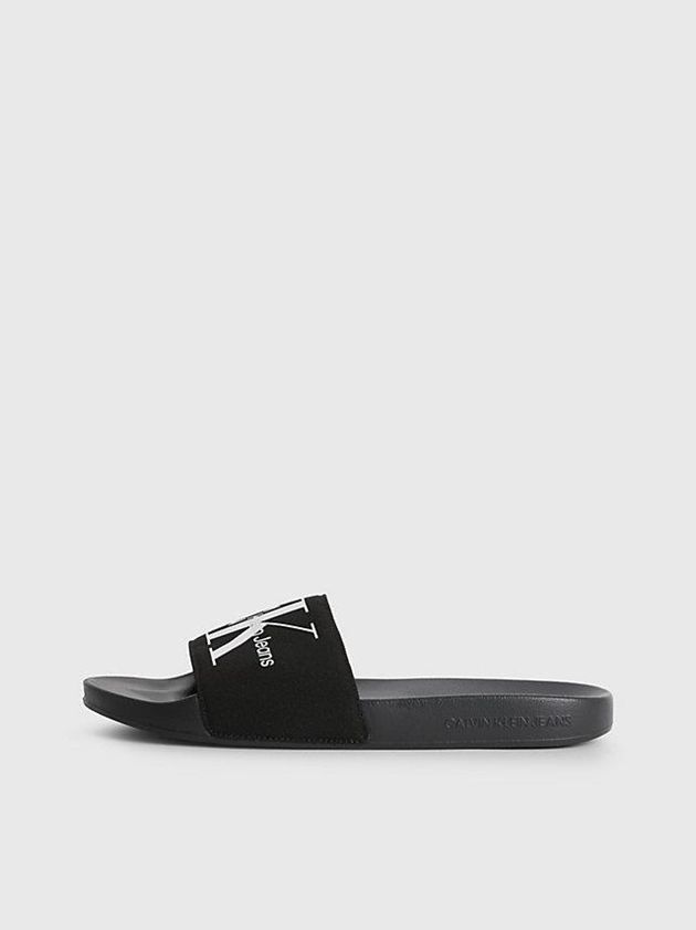 Black Calvin Klein Recycled Canvas Sliders Men Slippers | JMZG-72361
